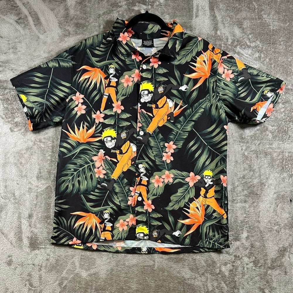 Naruto Tropical Hawaiian Button Up Shirt XL Anime Aloha Camp Shirt Vacation Y2K
